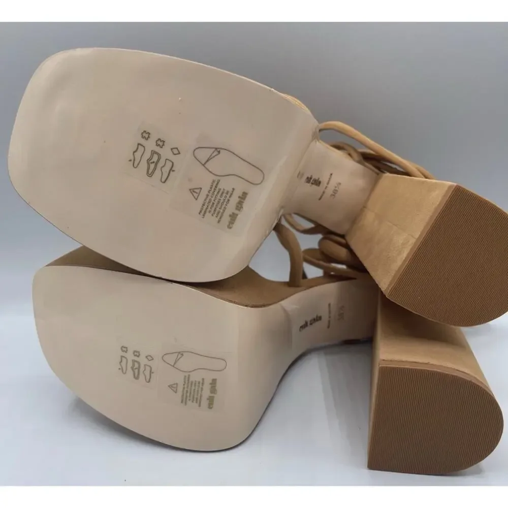 CULT GAIA Hyte Strappy Ankle Wrap Suede Leather Camel Platform Heels Size 8.5